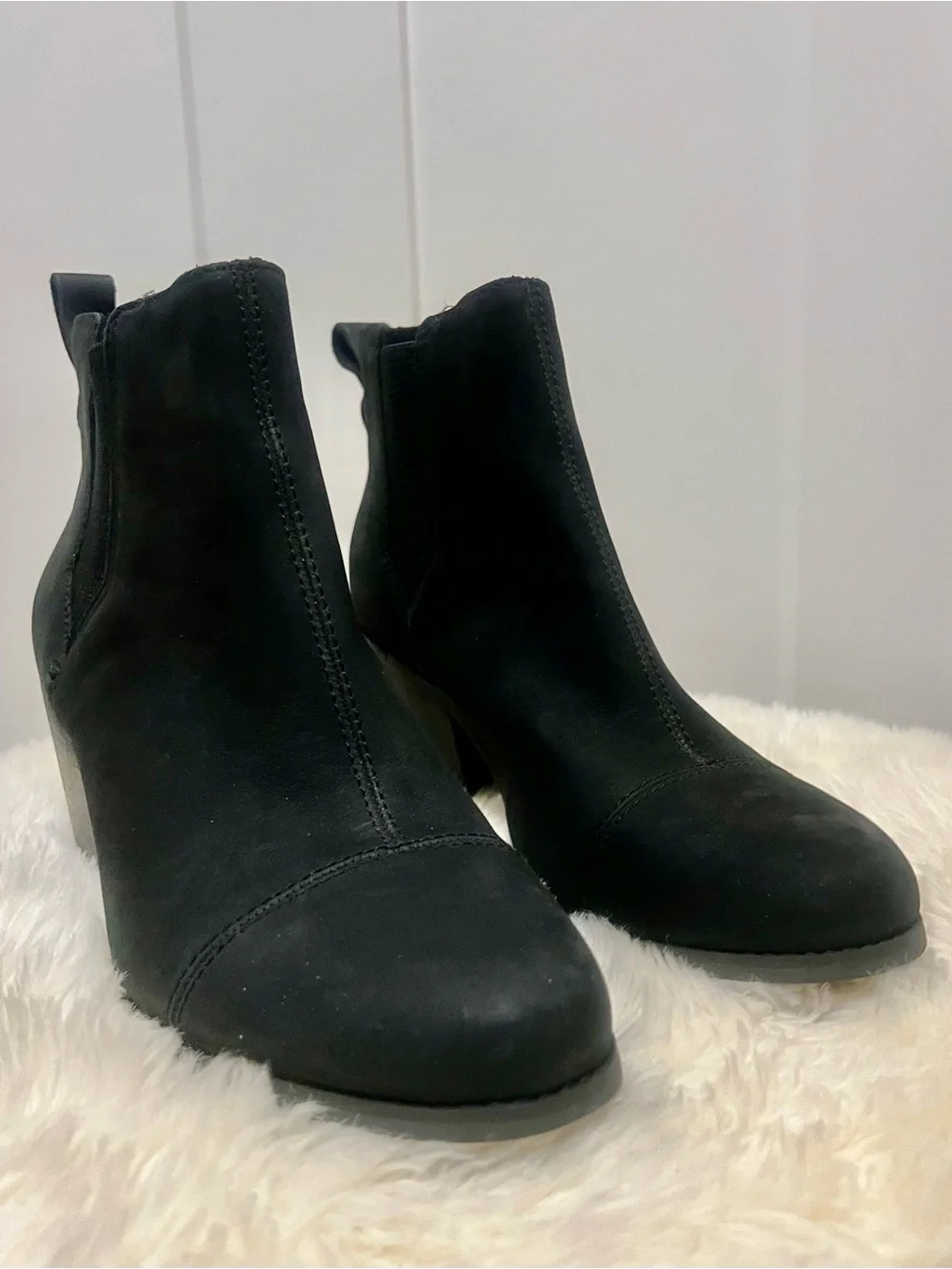 Toms Black Suede Chelsea Block Heel Ankle Boots